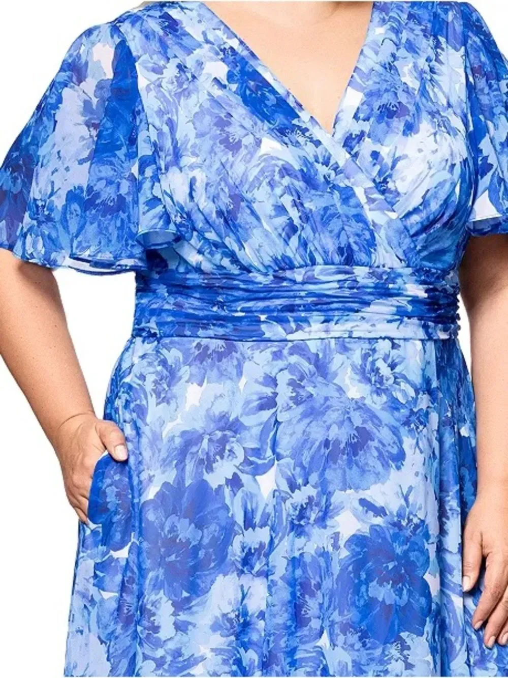 NWT Betsy & Adam Blue Plus Suze Floral Gown Size 20W 20